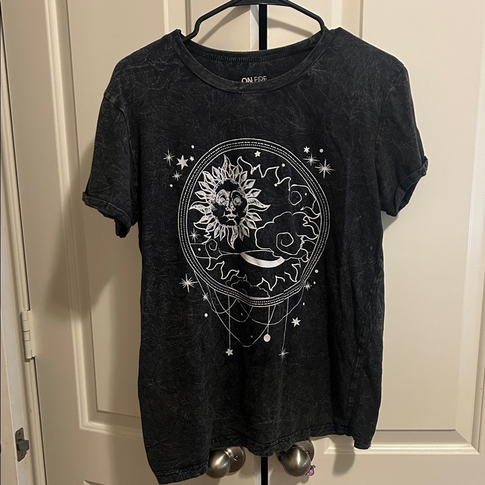 On Fire Black Sun and Moon Graphic Tee